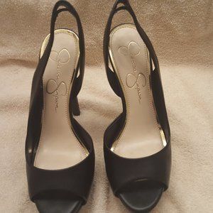 Open Toe Black Faux Leather Platform Strappy Heel